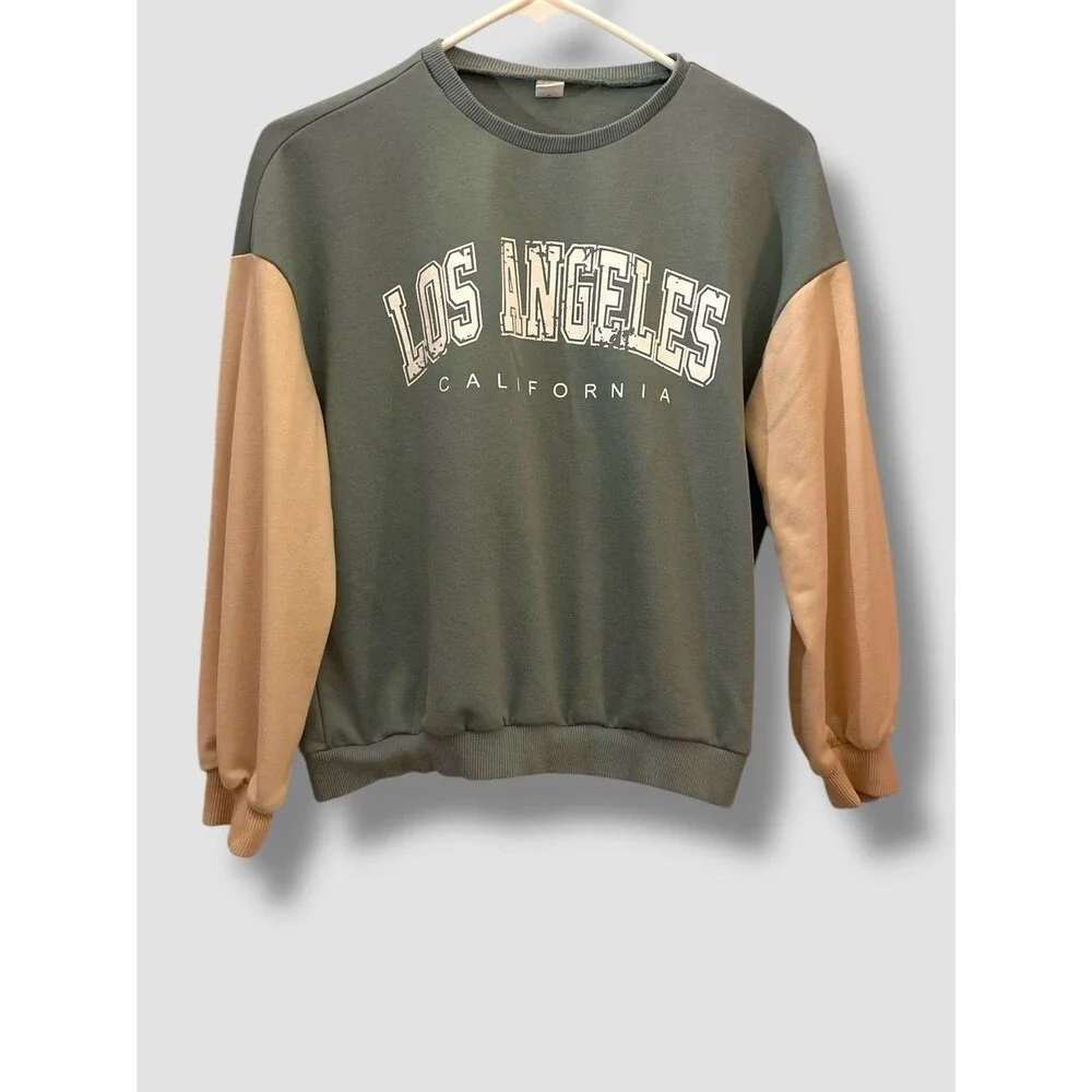 Shein Tween Color block Sweatshirt Sz 11/12 Los Angeles California Drop Shoulder - Picture 1 of 5